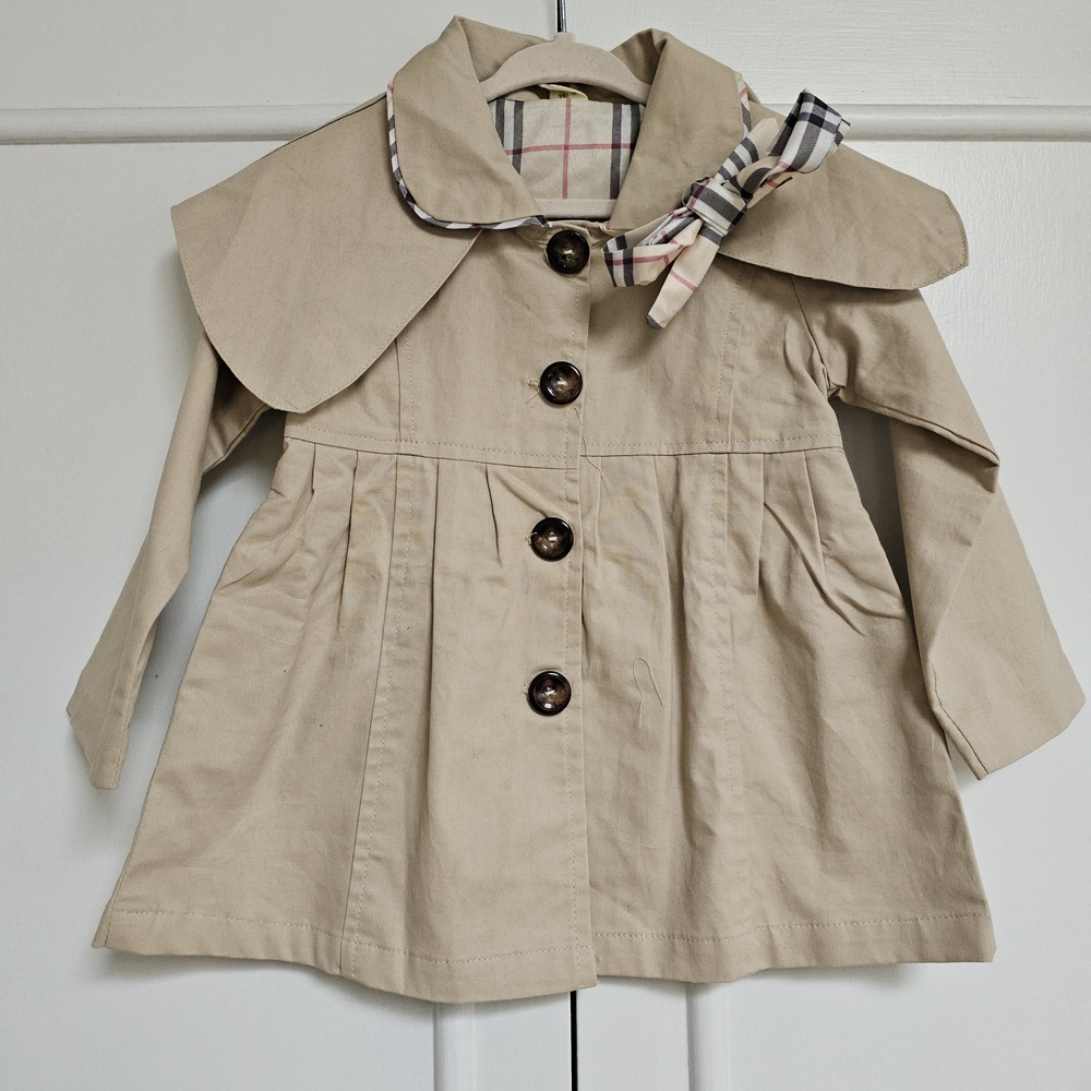 Classic Tan Kids Coat with Bow Detail